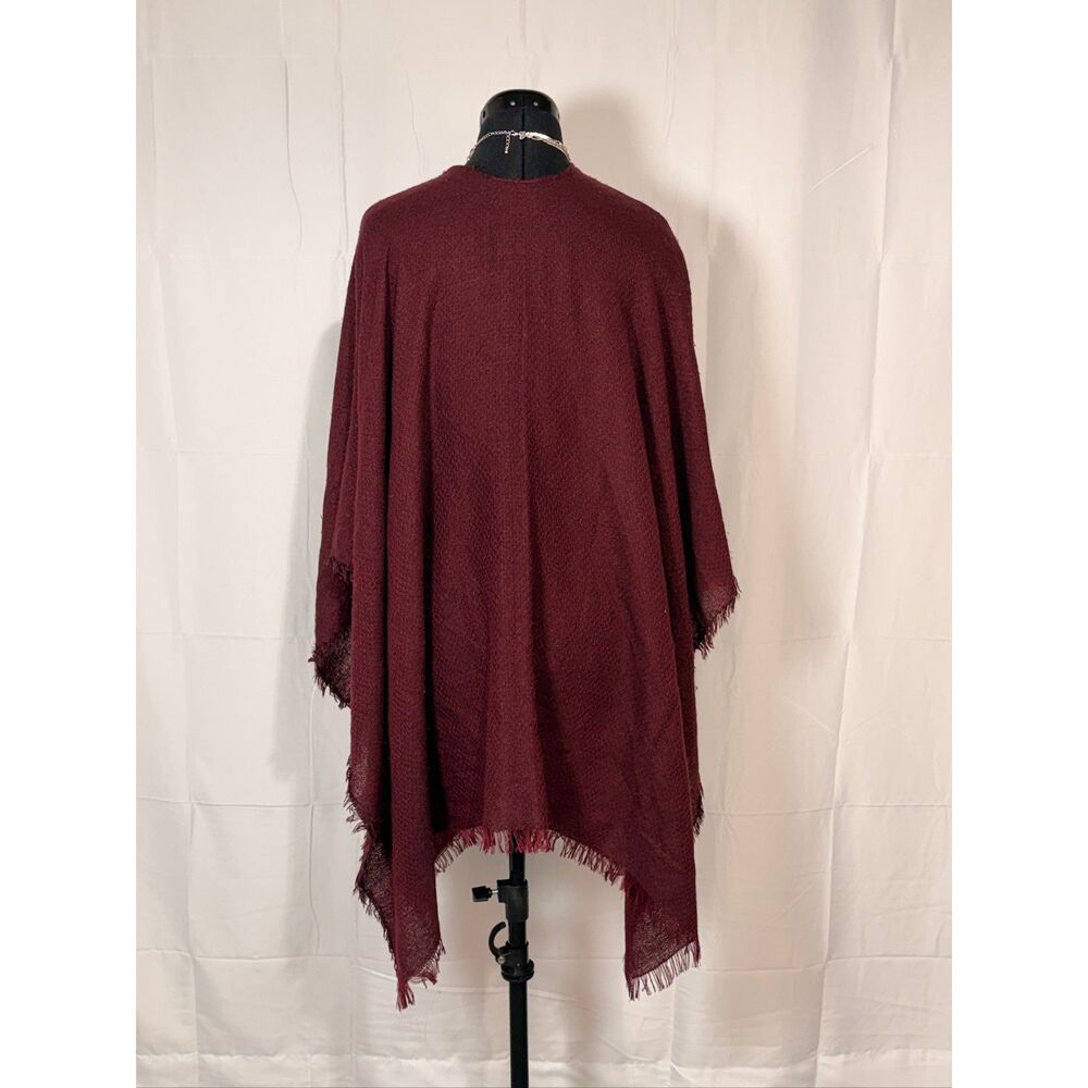 Burgundy Frayed Hem Wrap Poncho